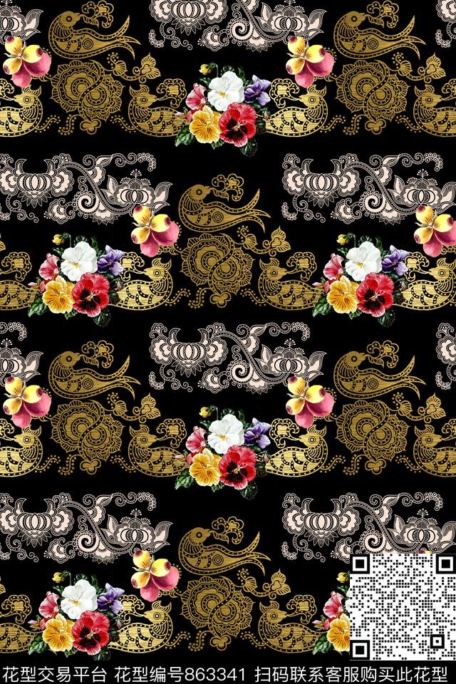 休闲几何卷草数码印花华亿平台下载（图片编号: 863341） - 瓦栏（Walan）