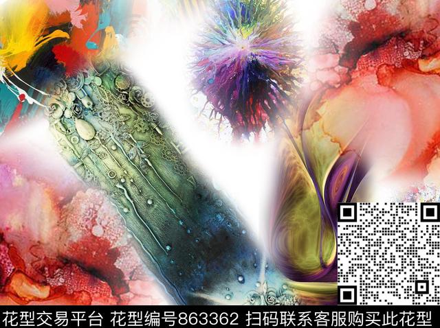 山水欧式手绘花卉数码印花华亿平台下载（图片编号: 863362） - 瓦栏（Walan）