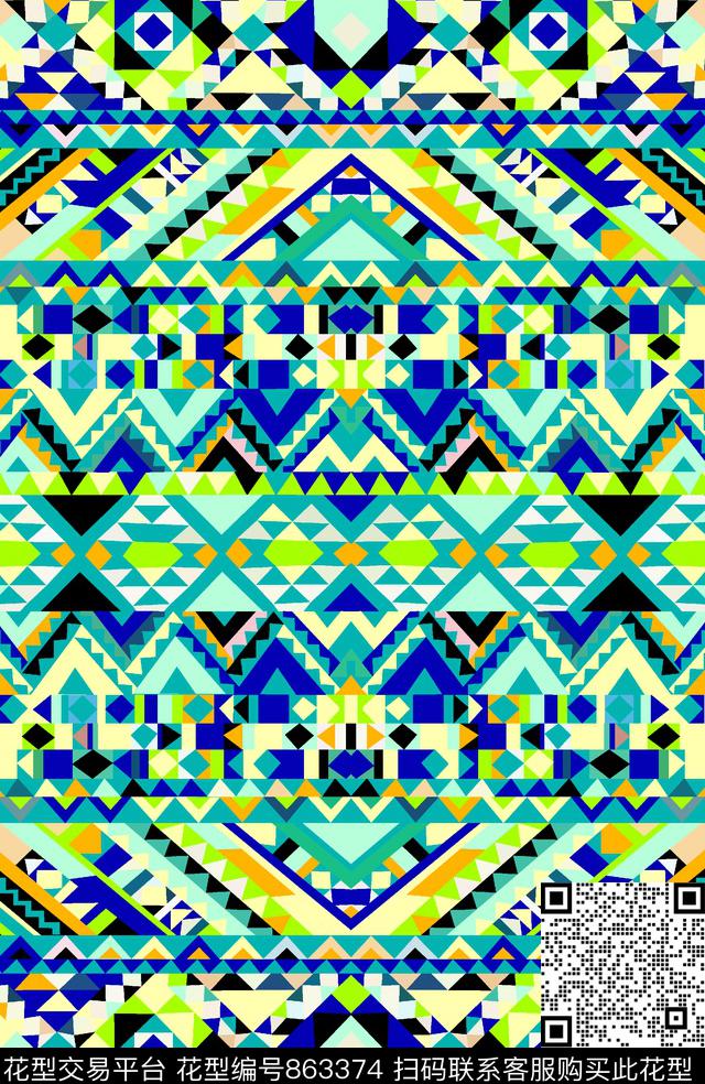 民族风抽象几何少女衣裙系列传统印花华亿平台下载（图片编号: 863374） - 瓦栏（Walan）