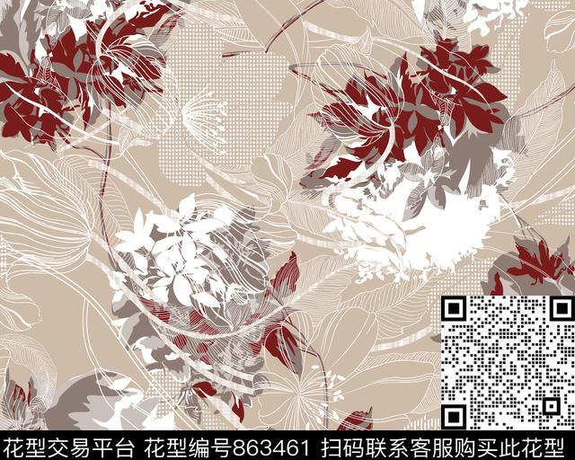 花卉休闲简约传统印花华亿平台下载（图片编号: 863461） - 瓦栏（Walan）