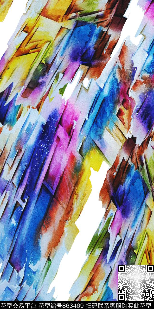 洋阳---抽象抽象水彩画丝绸真丝数码印花华亿平台下载（图片编号: 863469） - 瓦栏（Walan）