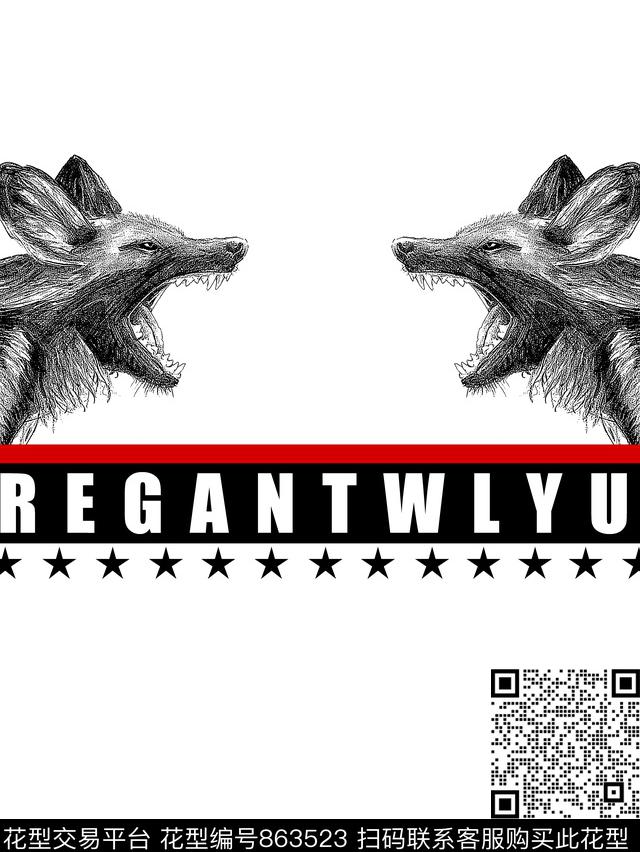 狼头几何男装T恤华亿平台传统印花华亿平台下载（图片编号: 863523） - 瓦栏（Walan）