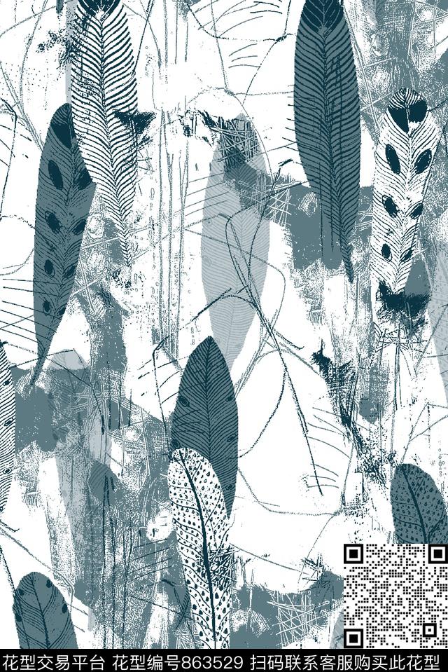 抽象纹理树叶羽毛传统印花华亿平台下载（图片编号: 863529） - 瓦栏（Walan）