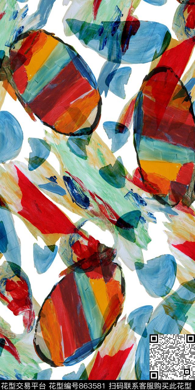 洋阳---抽象抽象水彩画丝绸真丝数码印花华亿平台下载（图片编号: 863581） - 瓦栏（Walan）