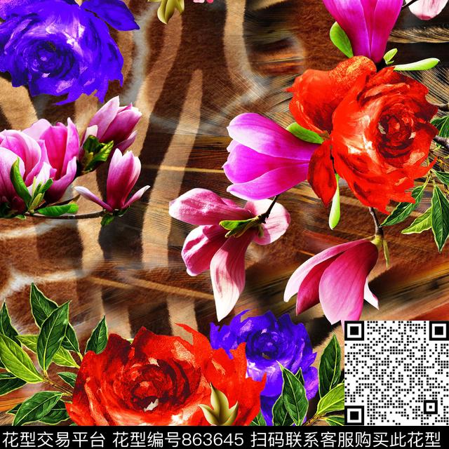 香云纱艺术花卉炫彩数码印花华亿平台下载（图片编号: 863645） - 瓦栏（Walan）