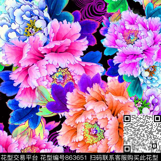 香云纱炫彩艺术花卉数码印花华亿平台下载（图片编号: 863651） - 瓦栏（Walan）