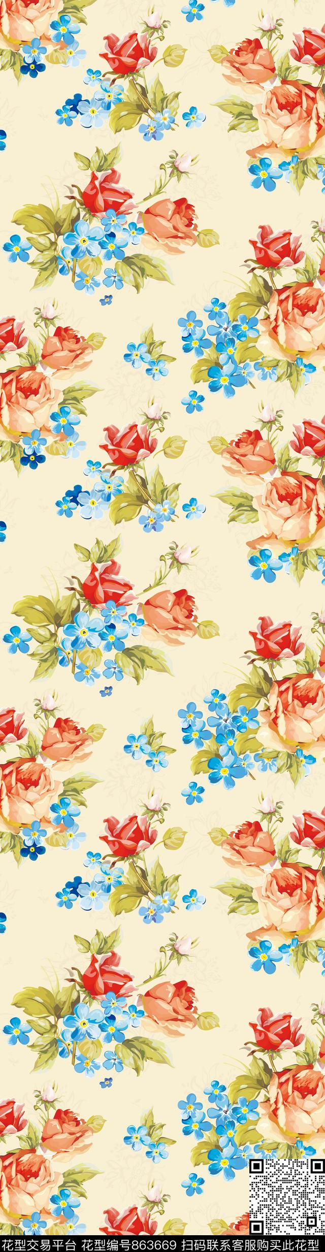 花朵花卉床品传统印花华亿平台下载（图片编号: 863669） - 瓦栏（Walan）