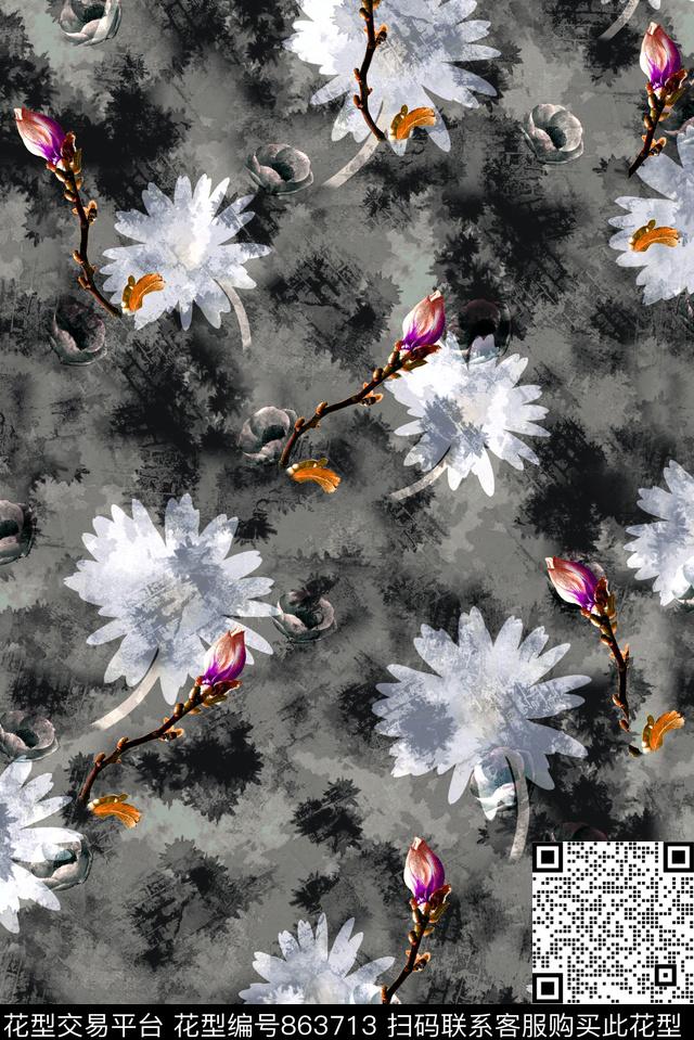 花朵花卉女装数码印花华亿平台下载（图片编号: 863713） - 瓦栏（Walan）