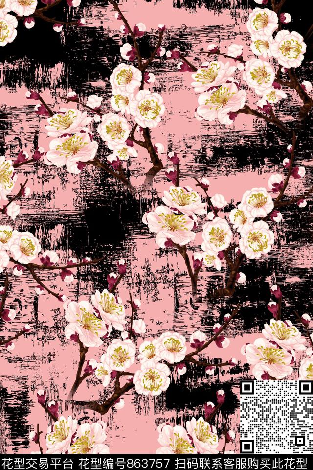 花卉花朵梅花数码印花华亿平台下载（图片编号: 863757） - 瓦栏（Walan）