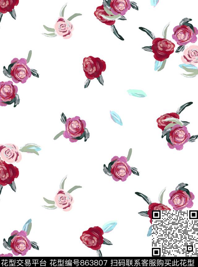 花卉中国风花朵数码印花华亿平台下载（图片编号: 863807） - 瓦栏（Walan）