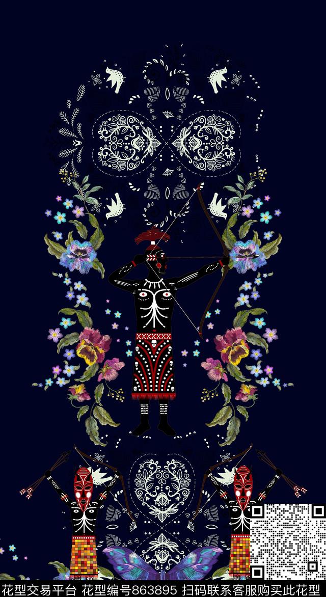 仿绣花花卉纹样数码印花华亿平台下载（图片编号: 863895） - 瓦栏（Walan）