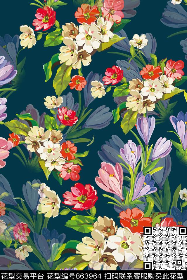 花卉数码印花华亿平台下载（图片编号: 863964） - 瓦栏（Walan）
