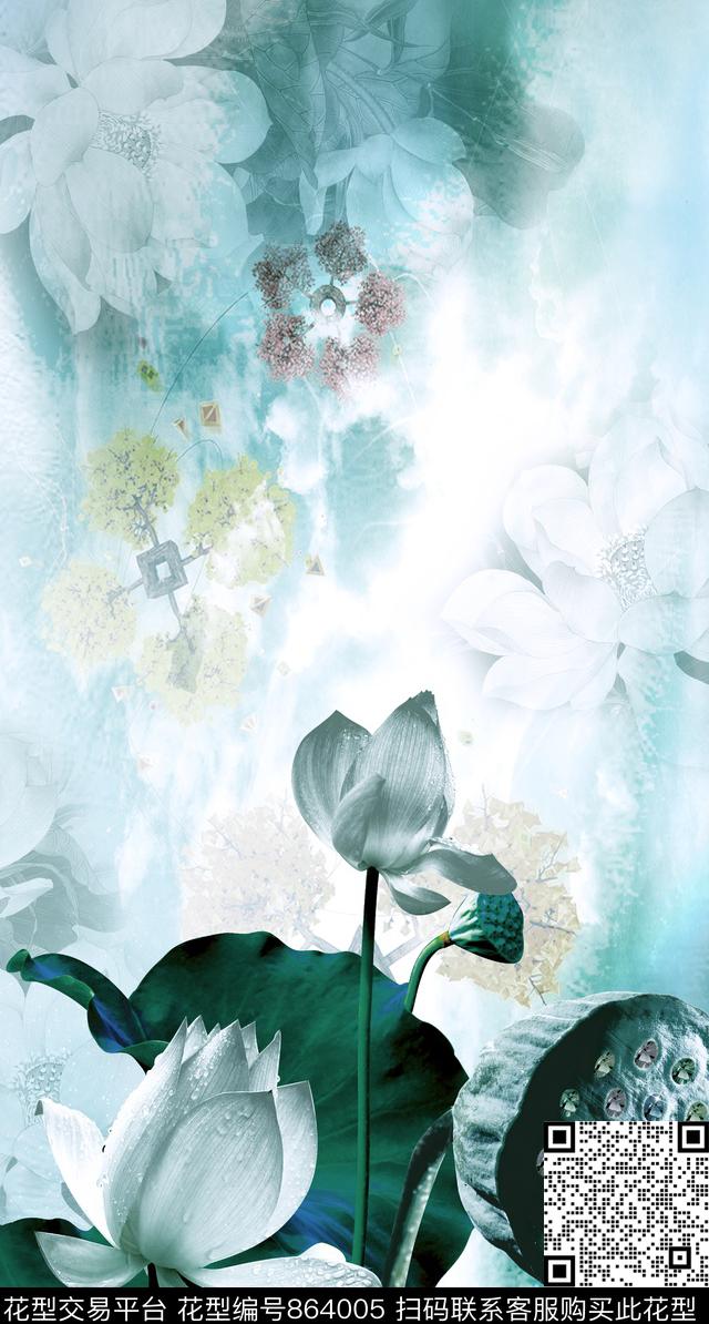 花卉定位华亿平台荷花数码印花华亿平台下载（图片编号: 864005） - 瓦栏（Walan）