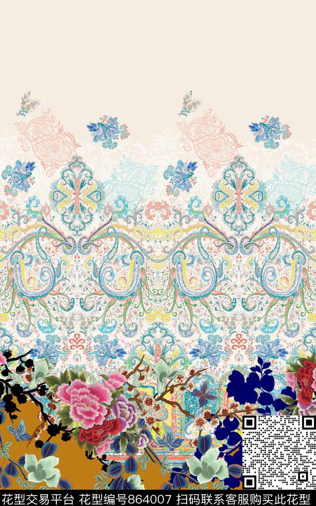 定位华亿平台花卉中国风数码印花华亿平台下载（图片编号: 864007） - 瓦栏（Walan）