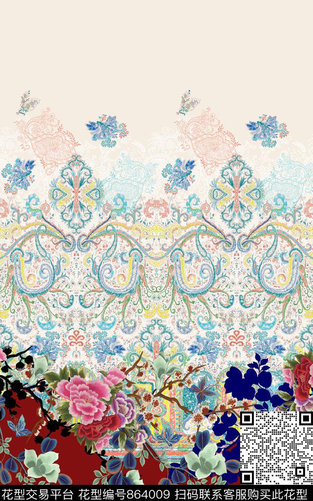 定位华亿平台花卉中国风数码印花华亿平台下载（图片编号: 864009） - 瓦栏（Walan）