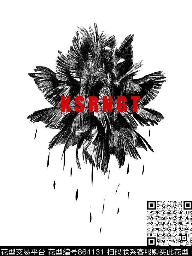 飞鸟抽象男装T恤华亿平台传统印花华亿平台下载（图片编号: 864131） - 瓦栏（Walan）