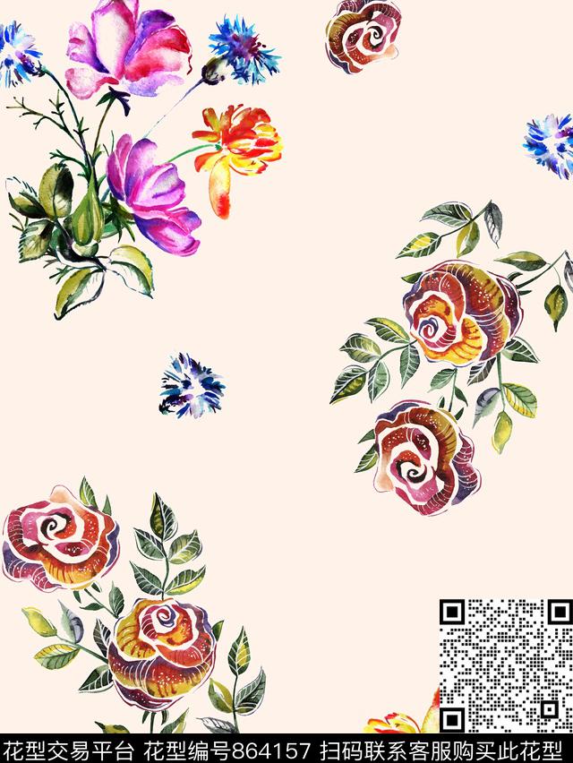 小碎花牵牛花康乃馨数码印花华亿平台下载（图片编号: 864157） - 瓦栏（Walan）