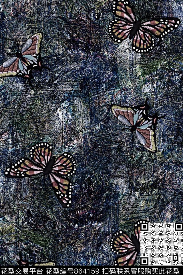 抽象纹理蝴蝶肌理纹理数码印花华亿平台下载（图片编号: 864159） - 瓦栏（Walan）