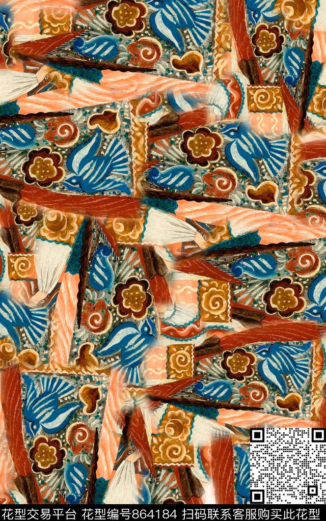 波西米亚民族风中国风数码印花华亿平台下载（图片编号: 864184） - 瓦栏（Walan）