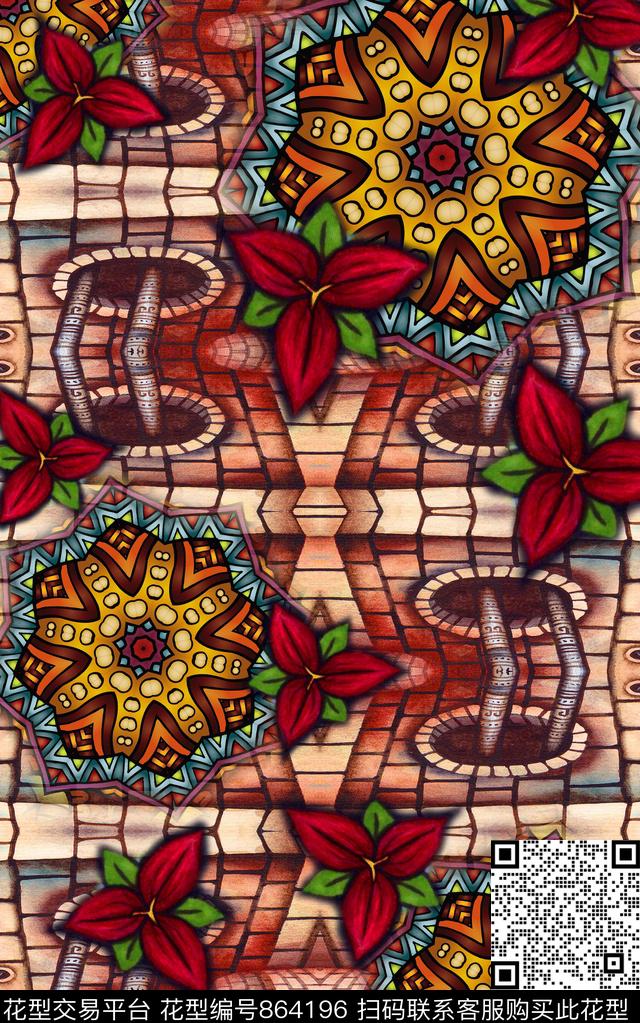 波西米亚民族风中国风数码印花华亿平台下载（图片编号: 864196） - 瓦栏（Walan）