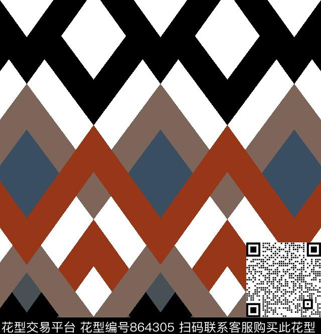 小方块不规则几何方格传统印花华亿平台下载（图片编号: 864305） - 瓦栏（Walan）