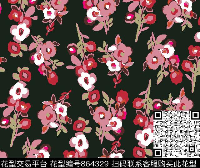小花朵色块花卉传统印花华亿平台下载（图片编号: 864329） - 瓦栏（Walan）