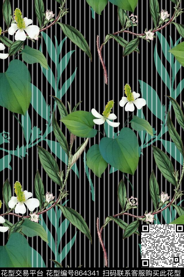 热带花卉四方连续数码印花华亿平台下载（图片编号: 864341） - 瓦栏（Walan）