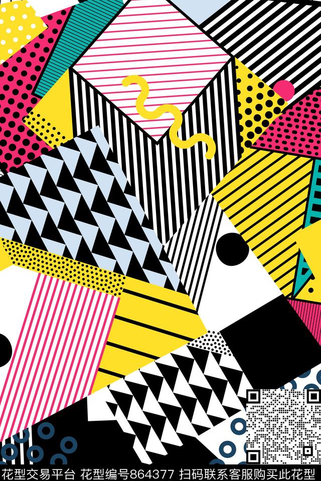 不规则几何方格艺术传统印花华亿平台下载（图片编号: 864377） - 瓦栏（Walan）