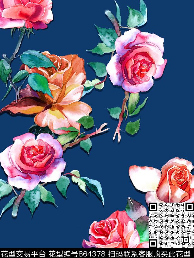 玉兰花玫瑰牡丹数码印花华亿平台下载（图片编号: 864378） - 瓦栏（Walan）