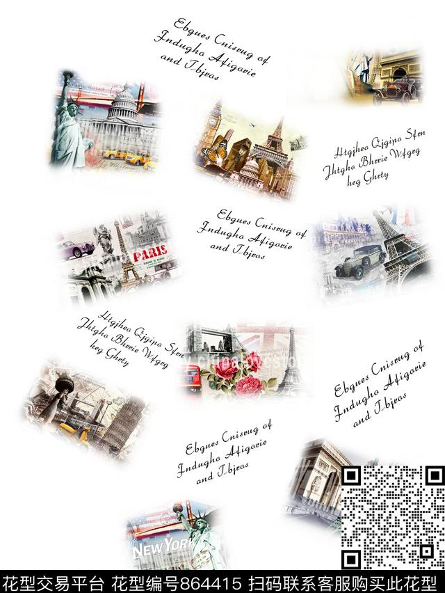 欧式时尚建筑物数码印花华亿平台下载（图片编号: 864415） - 瓦栏（Walan）