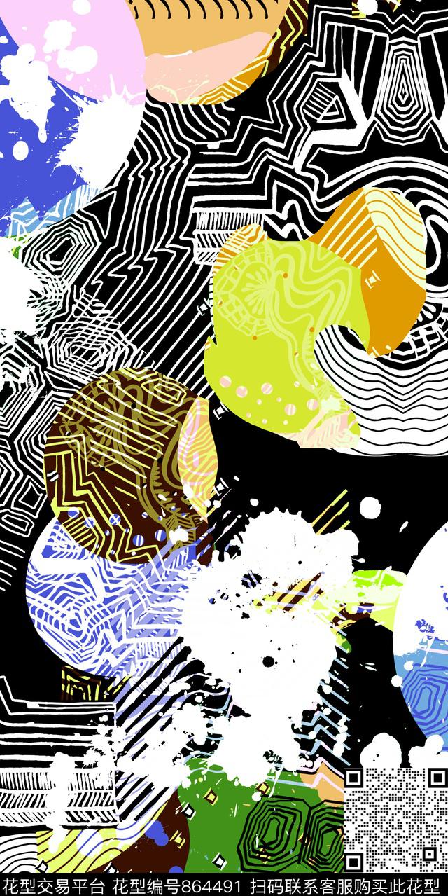 抽象几何喷溅传统印花华亿平台下载（图片编号: 864491） - 瓦栏（Walan）