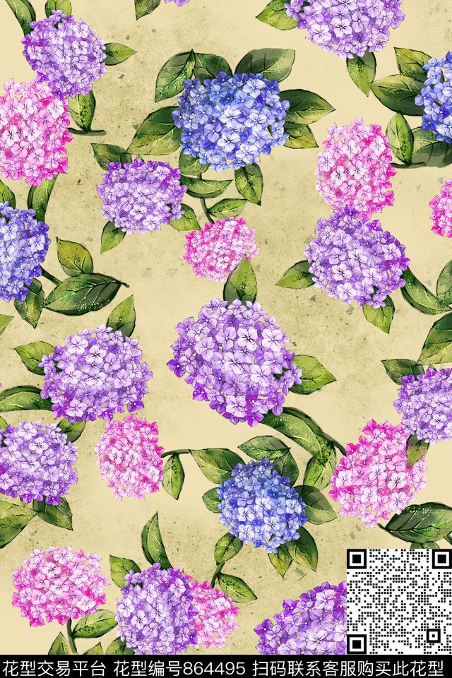 简单大气清新花卉数码印花华亿平台下载（图片编号: 864495） - 瓦栏（Walan）