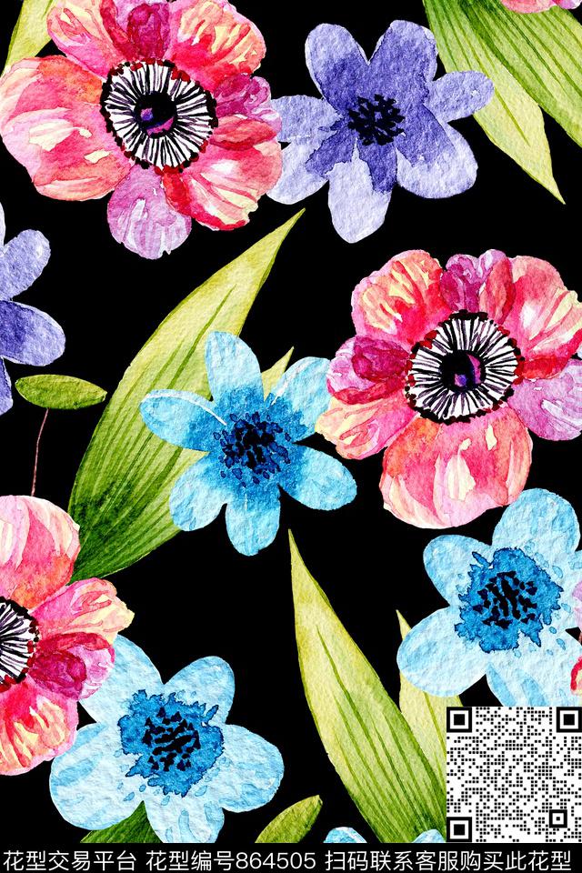 时尚手绘水彩数码印花华亿平台下载（图片编号: 864505） - 瓦栏（Walan）