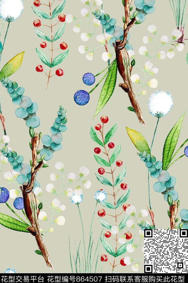 时尚手绘水彩数码印花华亿平台下载（图片编号: 864507） - 瓦栏（Walan）