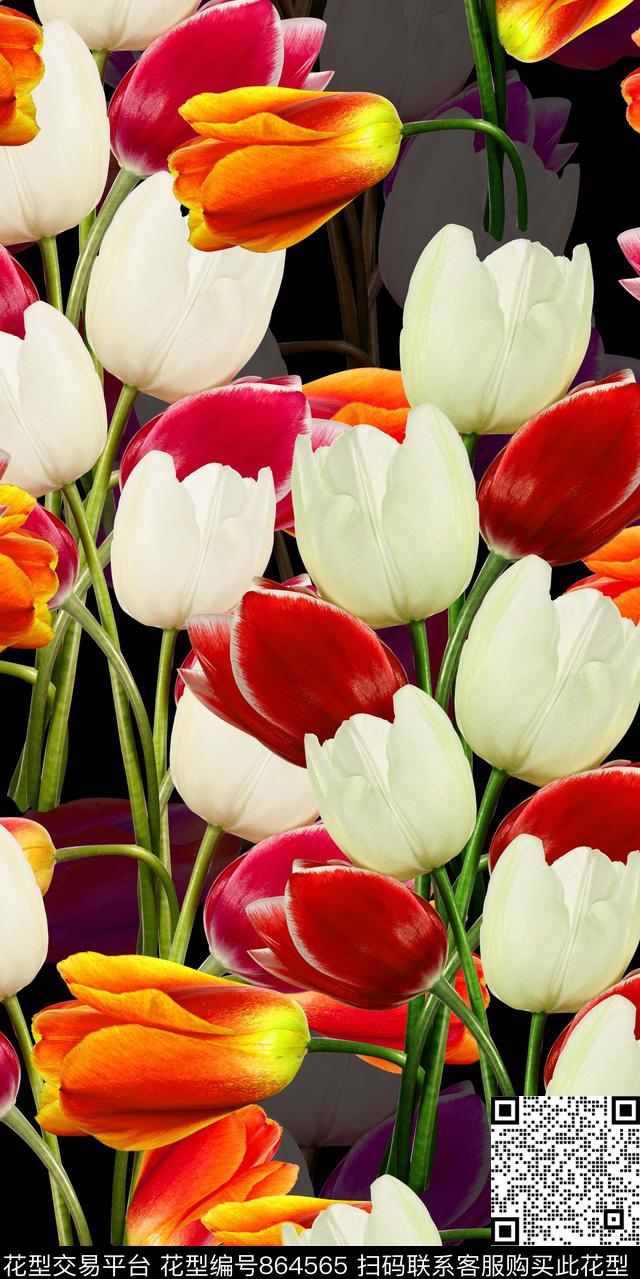 植物郁金香花朵数码印花华亿平台下载（图片编号: 864565） - 瓦栏（Walan）
