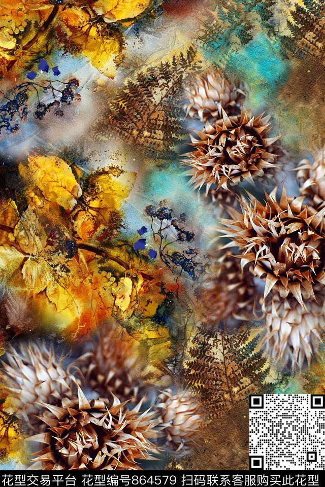 抽象油画花卉数码印花华亿平台下载（图片编号: 864579） - 瓦栏（Walan）