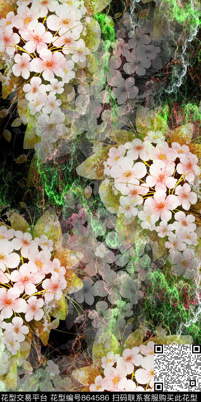 花卉大花抽象数码印花华亿平台下载（图片编号: 864586） - 瓦栏（Walan）