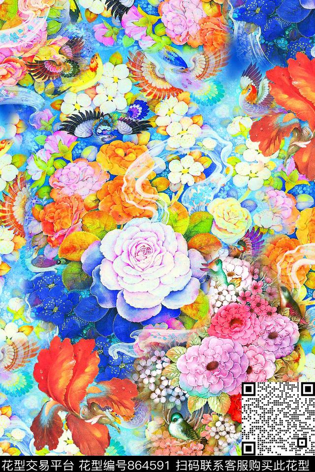 花卉牡丹碎花数码印花华亿平台下载（图片编号: 864591） - 瓦栏（Walan）