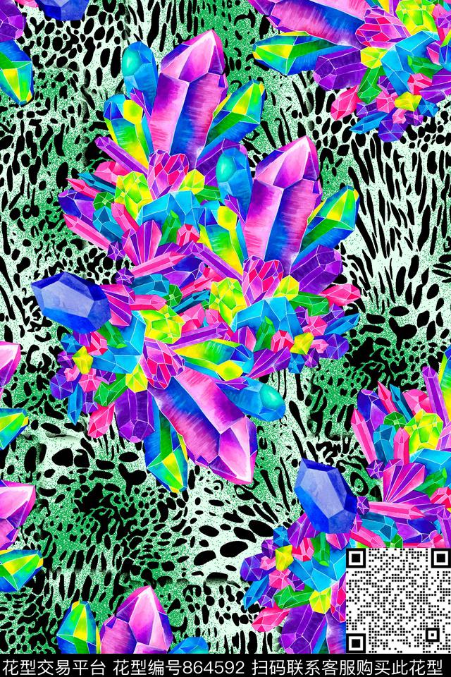 水晶豹纹宝石数码印花华亿平台下载（图片编号: 864592） - 瓦栏（Walan）