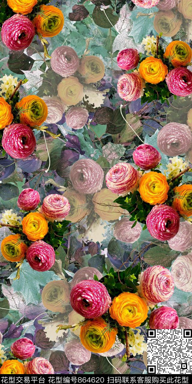花卉鲜花数码印花数码印花华亿平台下载（图片编号: 864620） - 瓦栏（Walan）