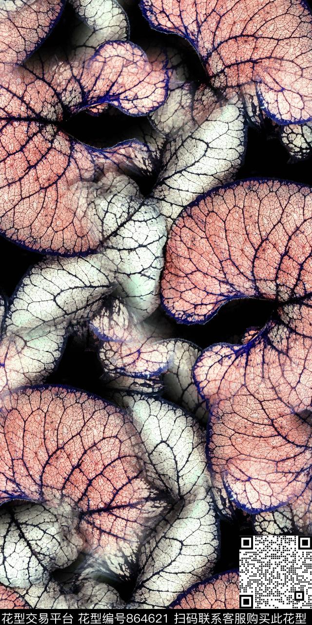 数码印花抽象树叶纹理数码印花华亿平台下载（图片编号: 864621） - 瓦栏（Walan）