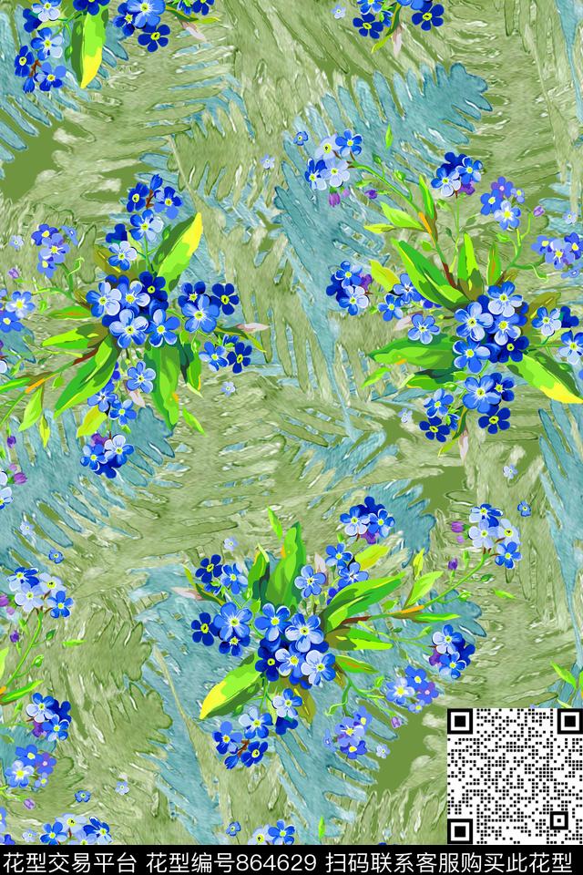 花卉花朵叶子、数码印花华亿平台下载（图片编号: 864629） - 瓦栏（Walan）