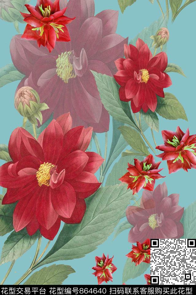 花卉大花花朵数码印花华亿平台下载（图片编号: 864640） - 瓦栏（Walan）