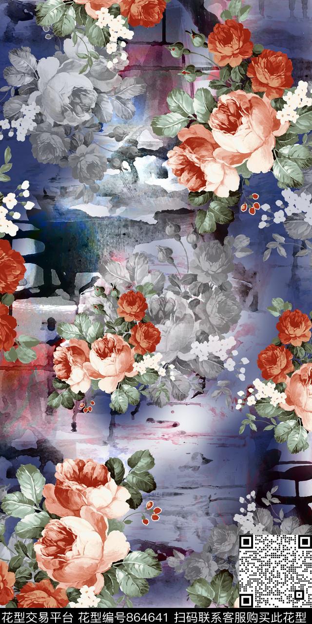 大花乱花花卉数码印花华亿平台下载（图片编号: 864641） - 瓦栏（Walan）