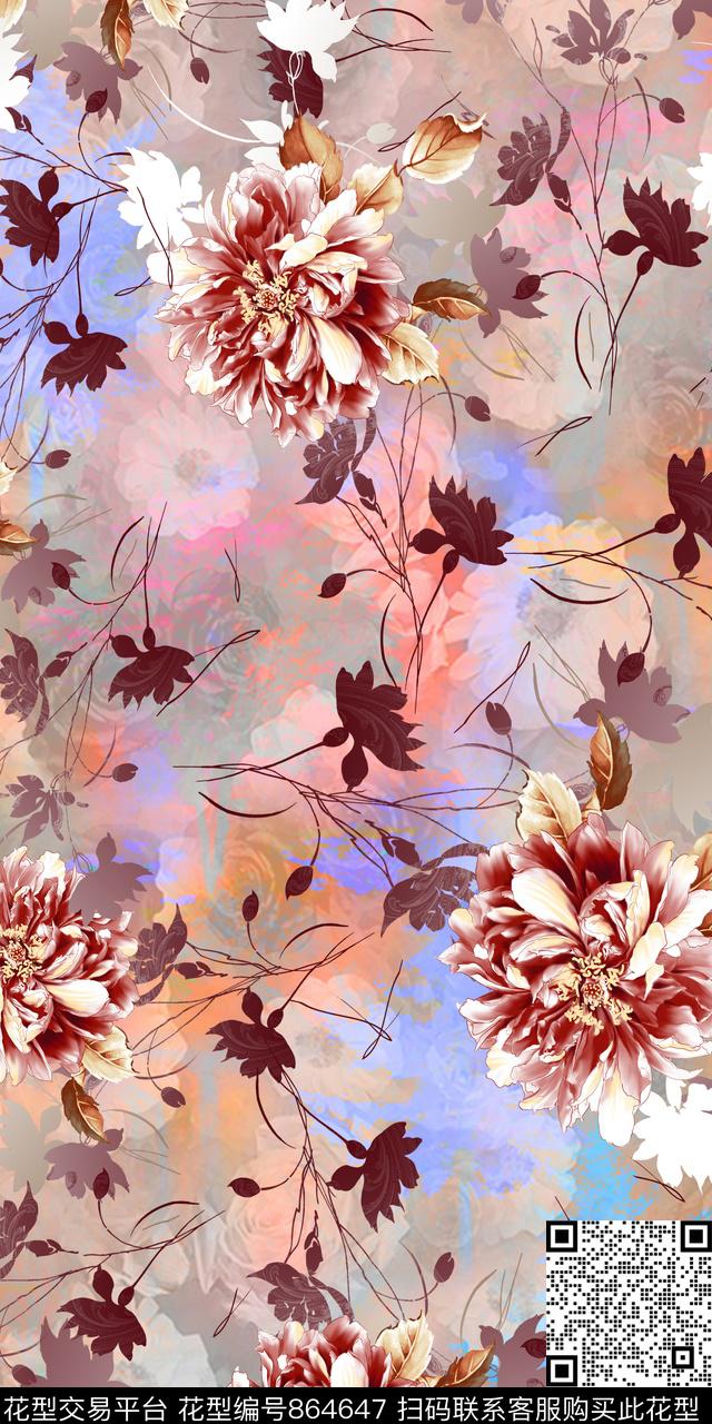 大花乱花花卉数码印花华亿平台下载（图片编号: 864647） - 瓦栏（Walan）