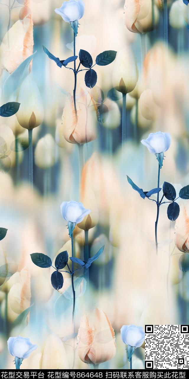 玫瑰百合数码数码印花华亿平台下载（图片编号: 864648） - 瓦栏（Walan）