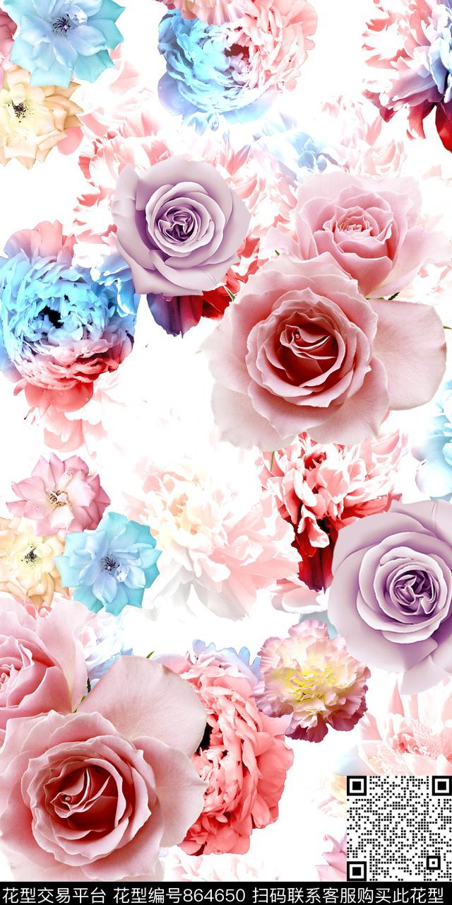 大花乱花花卉数码印花华亿平台下载（图片编号: 864650） - 瓦栏（Walan）