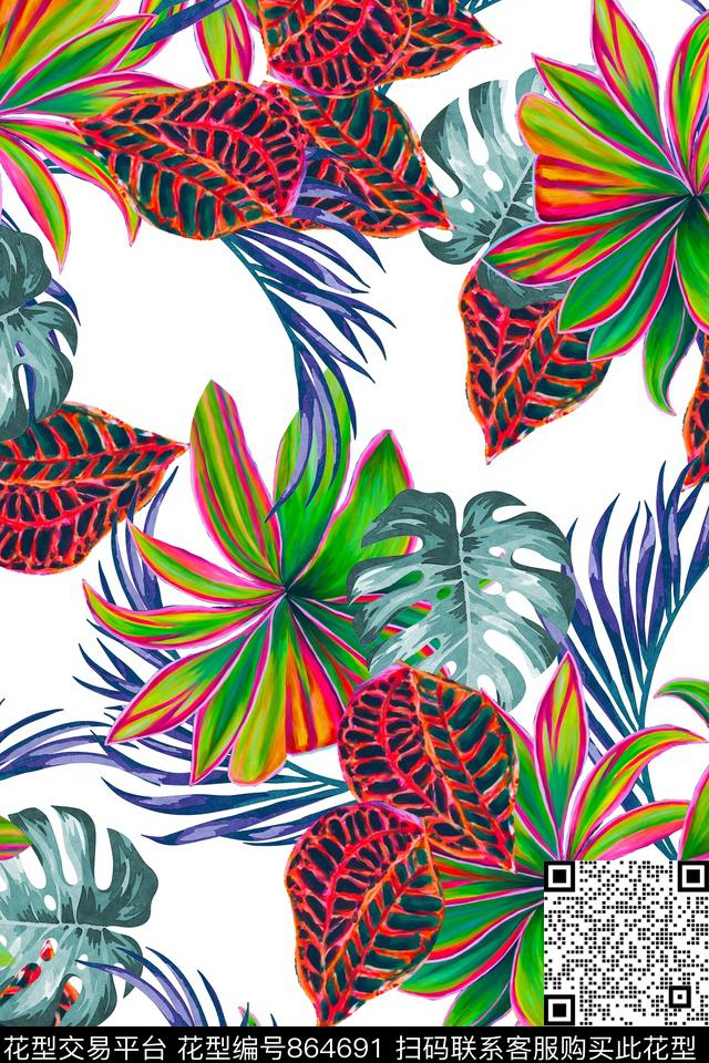 花卉流行时尚热带数码印花华亿平台下载（图片编号: 864691） - 瓦栏（Walan）