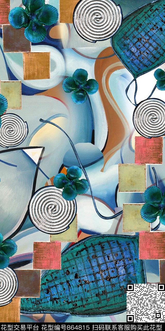 不规则几何几何花朵数码印花华亿平台下载（图片编号: 864815） - 瓦栏（Walan）