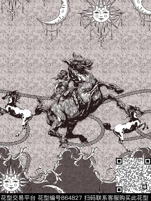 抽象纹理复古纹理男装T恤华亿平台传统印花华亿平台下载（图片编号: 864827） - 瓦栏（Walan）